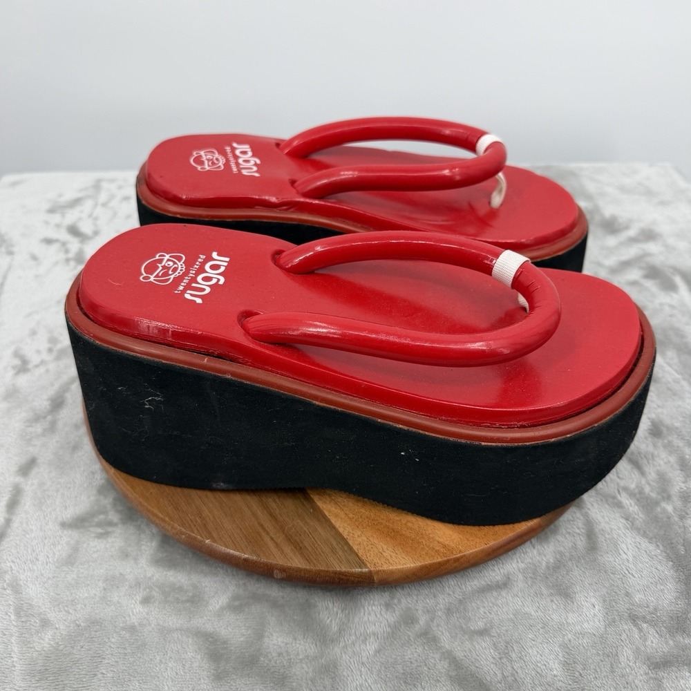 Vintage Floatie Sugar Shoes Women's Platform Red Flip Flops Sandals Size 7.5